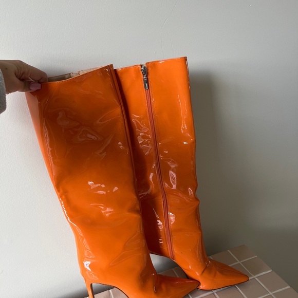 Schutz Maya Up Boot in Patent Orange from Revolve - Picture 3 of 4